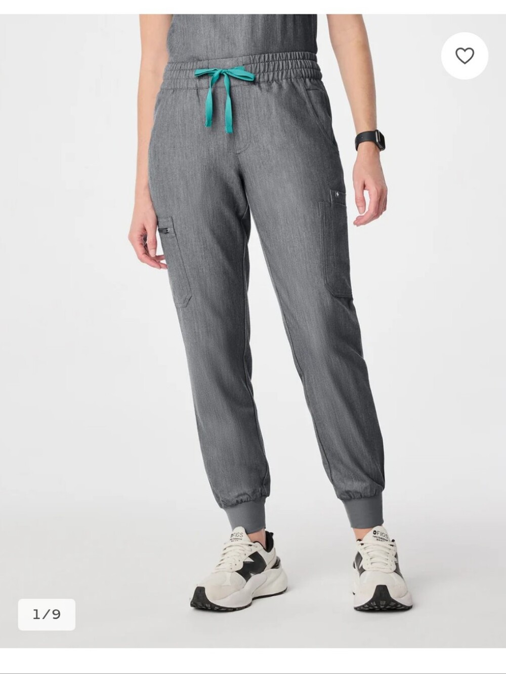 Figs Women's Gray Jogger Pants with Teal Drawcord